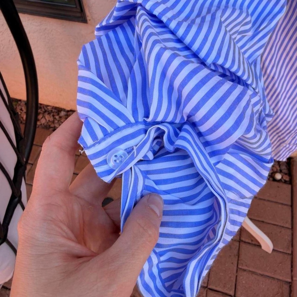 Blue and white striped blouse with ruffle sleeves - Picture 3 of 8